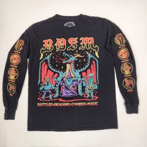 Wizards Of Barge BDSM Long Sleeve Crew Neck Front Side Dragon Graphic Tee M